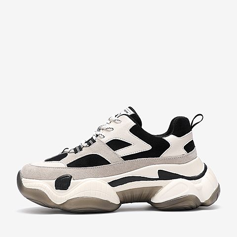 百思图2020春季新款商场同款撞色系带厚底运动风女老爹鞋BA832AM0