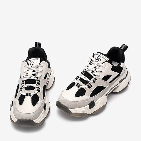 百思图2020春季新款商场同款撞色系带厚底运动风女老爹鞋BA832AM0