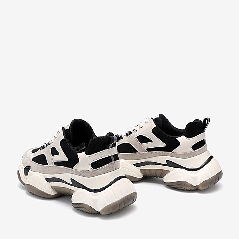 百思图2020春季新款商场同款撞色系带厚底运动风女老爹鞋BA832AM0