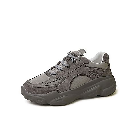 百思图2020春季新款学院风系带拼皮厚底运动慢跑女老爹鞋A3316AM0