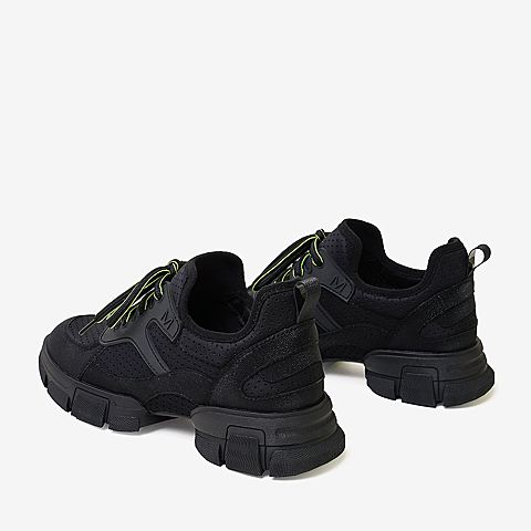 百思图2020春季新款黑色系带网面透气运动休闲风女老爹鞋A2036AM0