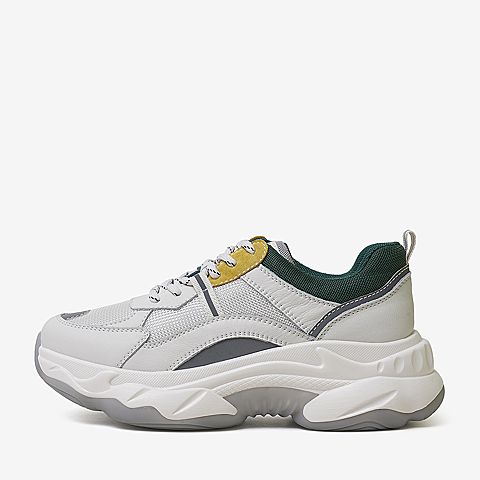 百思图2020春季新款系带厚底撞色ins运动风潮酷女老爹鞋BA009AM0