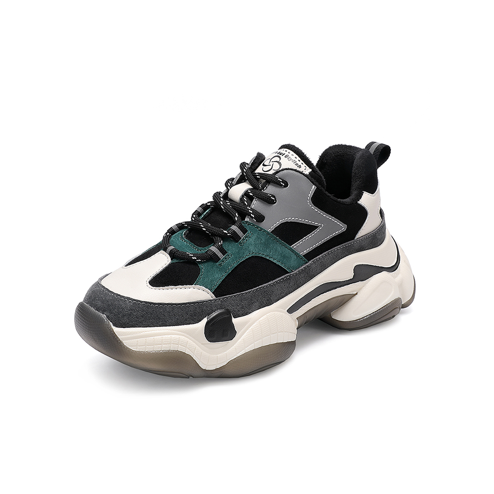 百思图2020春季新款商场同款撞色系带厚底运动风女老爹鞋BA832AM0