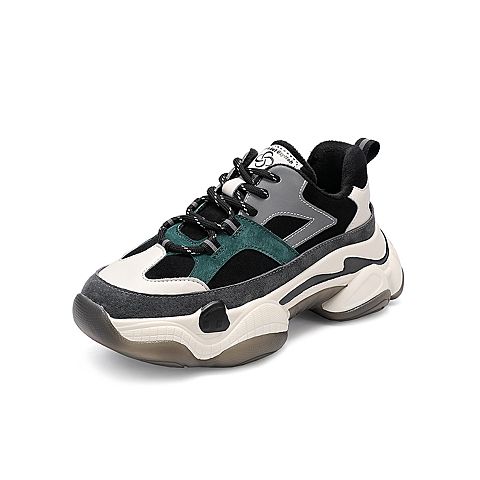 百思图2020春季新款商场同款撞色系带厚底运动风女老爹鞋BA832AM0