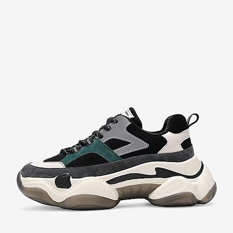 百思图2020春季新款商场同款撞色系带厚底运动风女老爹鞋BA832AM0