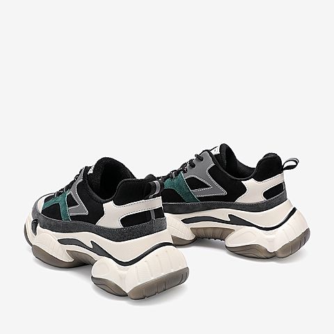 百思图2020春季新款商场同款撞色系带厚底运动风女老爹鞋BA832AM0