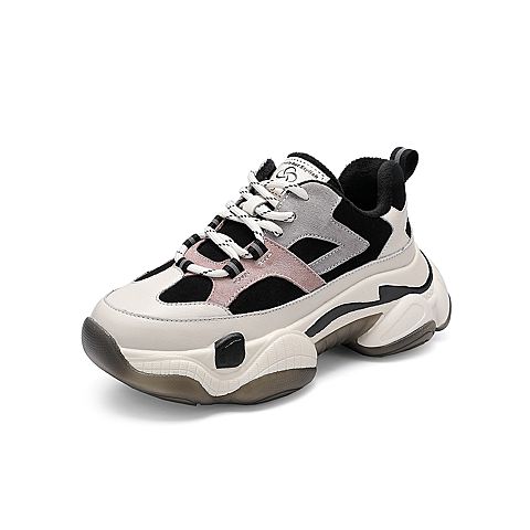 百思图2020春季新款商场同款撞色系带厚底运动风女老爹鞋BA832AM0