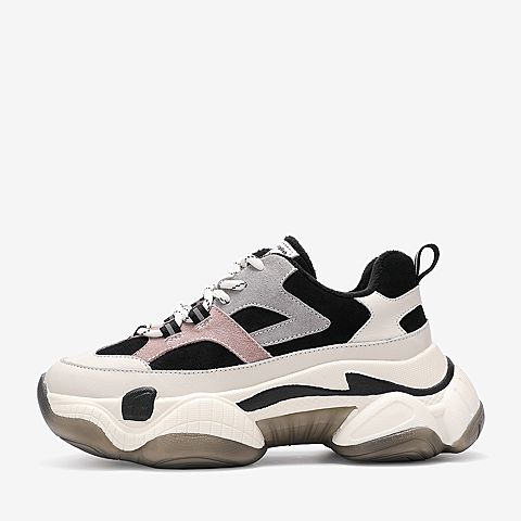 百思图2020春季新款商场同款撞色系带厚底运动风女老爹鞋BA832AM0