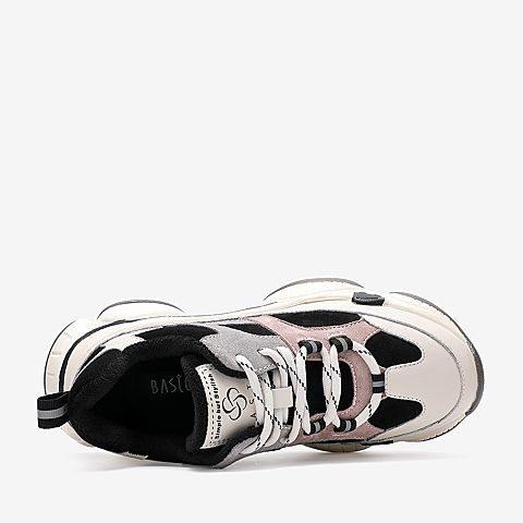 百思图2020春季新款商场同款撞色系带厚底运动风女老爹鞋BA832AM0