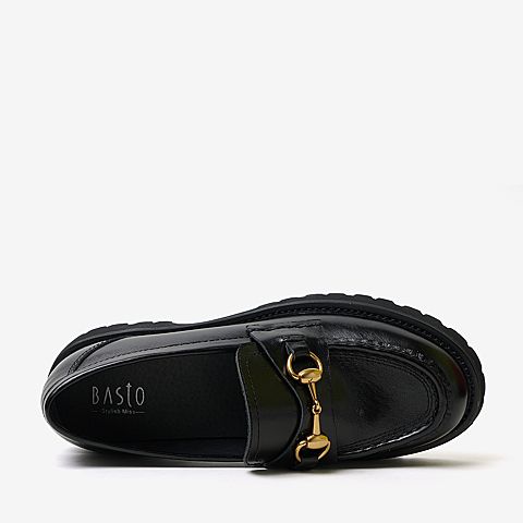 百思图2020春季新款牛皮厚底马衔扣时尚英伦风女乐福鞋H0102AQ0