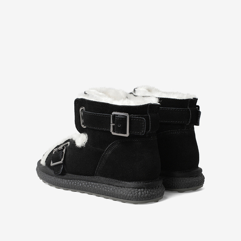 百思图2020冬季新款时尚保暖舒适皮带扣女休闲短靴雪地靴ZD818DD0