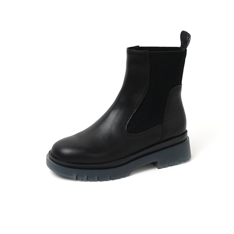 百思图2020冬季新款商场同款英伦风机车切尔西靴女皮短靴RX960DZ0