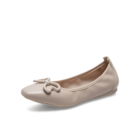 百思图2021春季新款商场同款简约蝴蝶结浅口平底女单鞋RSI21AQ1