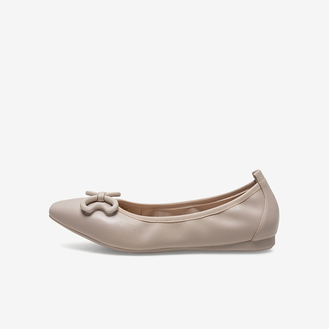 百思图2021春季新款商场同款简约蝴蝶结浅口平底女单鞋RSI21AQ1