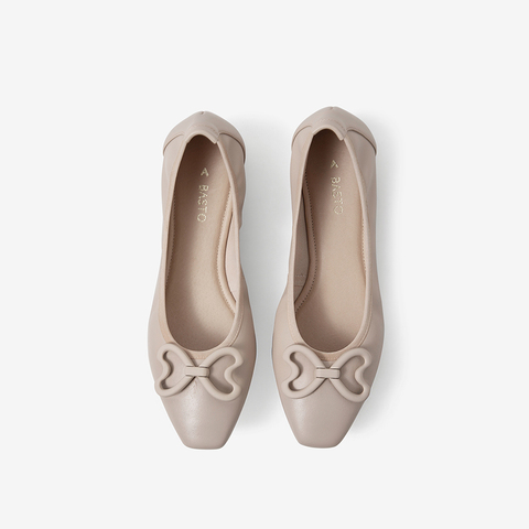 百思图2021春季新款商场同款简约蝴蝶结浅口平底女单鞋RSI21AQ1