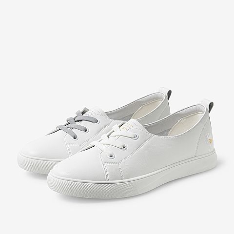 百思图2021春季新款青春活力小雏菊平底小白鞋女休闲单鞋YIP60AM1