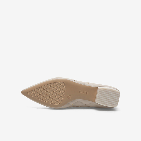 百思图2021春季新款甜美气质蝴蝶结菱格尖头浅口女单鞋TV420AQ1