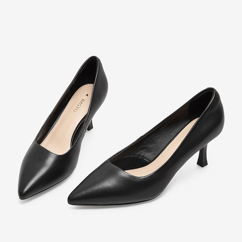 百思图2021春新款商场同款简约通勤尖头细高跟浅口女单鞋A2150AQ1