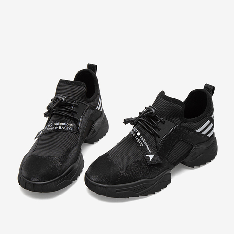 百思图2021春新款商场同款ins潮字母logo松紧带女休闲鞋A6053AM1