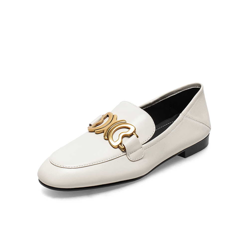 百思图2021春季新款商场同款复古金属饰懒人单鞋女乐福鞋KA175AA1