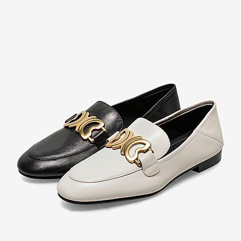 百思图2021春季新款商场同款复古金属饰懒人单鞋女乐福鞋KA175AA1