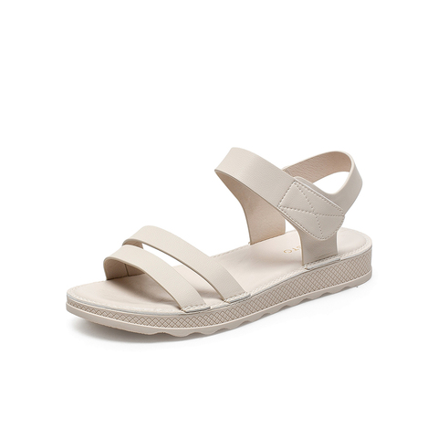 百思图2021夏季新款商场同款简约厚底沙滩罗马女凉鞋YB603BL1