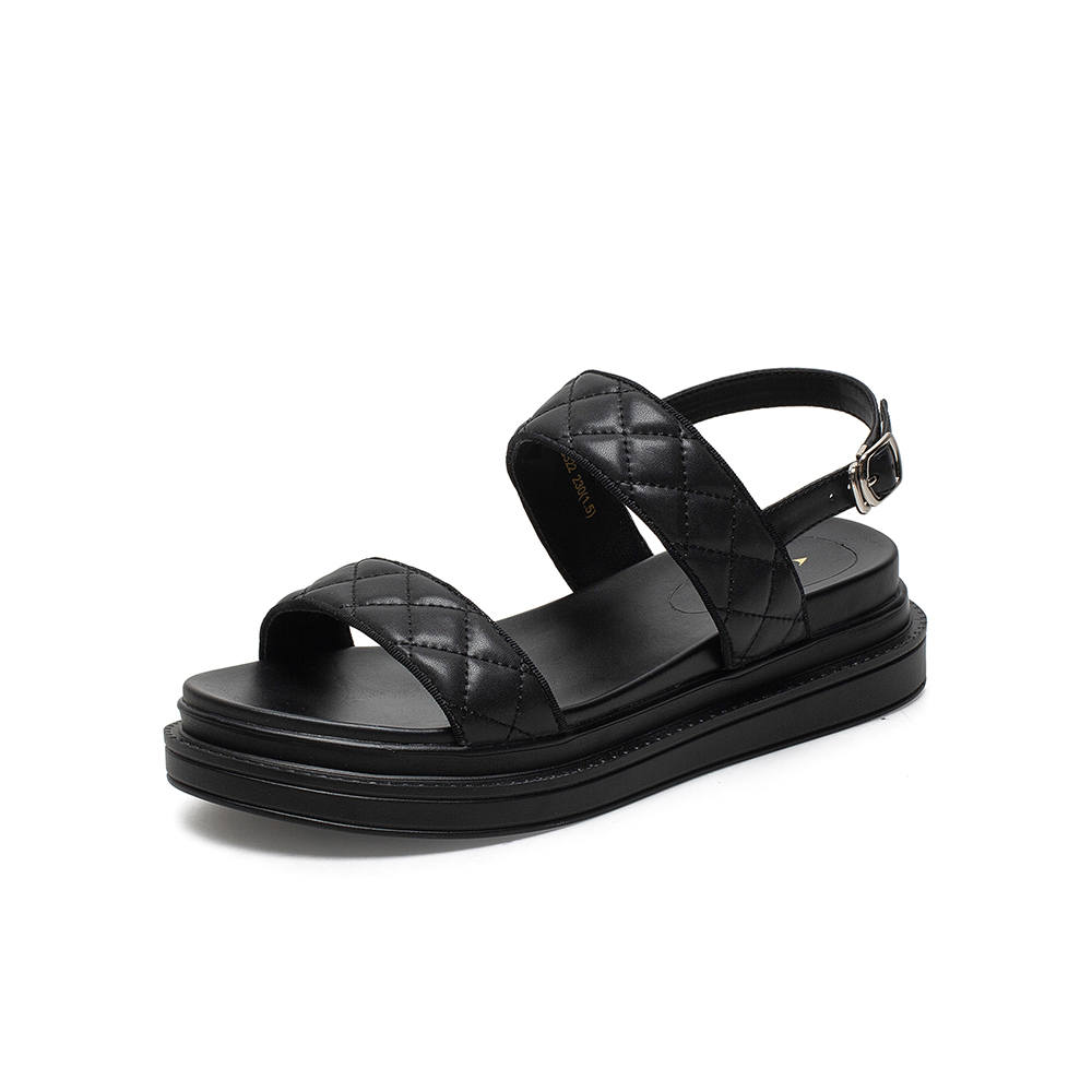 百思图2021夏季新款时尚网红运动凉鞋菱格纹厚底女凉鞋EB322BL1