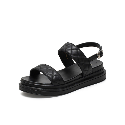 百思图2021夏季新款时尚网红运动凉鞋菱格纹厚底女凉鞋EB322BL1