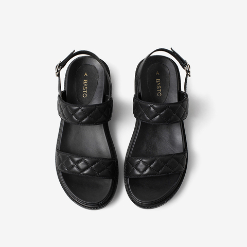 百思图2021夏季新款时尚网红运动凉鞋菱格纹厚底女凉鞋EB322BL1