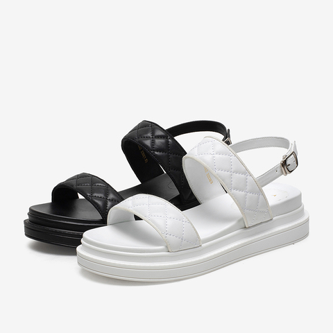 百思图2021夏季新款时尚网红运动凉鞋菱格纹厚底女凉鞋EB322BL1