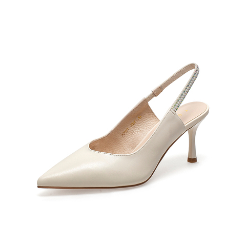 百思图2021夏季新款商场同款简约细高跟一字带尖头女凉鞋A2621BH1