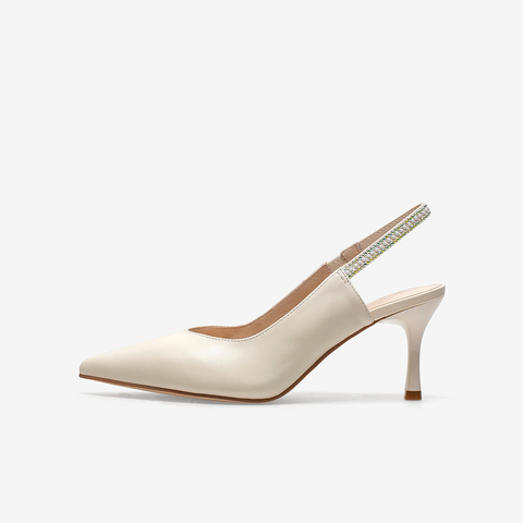 百思图2021夏季新款商场同款简约细高跟一字带尖头女凉鞋A2621BH1