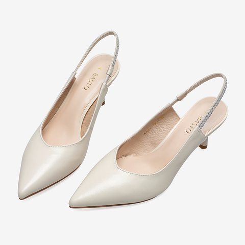 百思图2021夏季新款商场同款简约细高跟一字带尖头女凉鞋A2621BH1