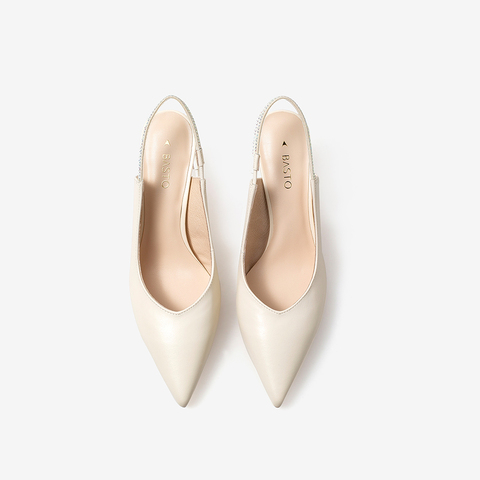 百思图2021夏季新款商场同款简约细高跟一字带尖头女凉鞋A2621BH1