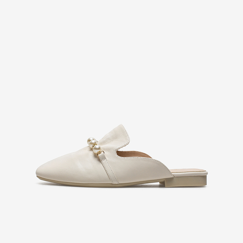 百思图2021夏季新款复古珍珠懒人一脚蹬穆勒拖方跟女凉拖RO322BH1