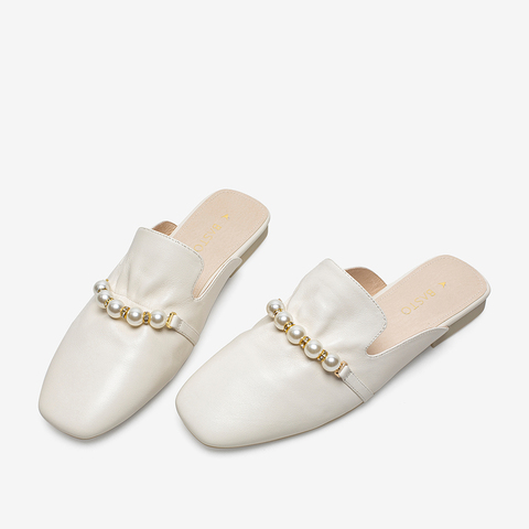 百思图2021夏季新款复古珍珠懒人一脚蹬穆勒拖方跟女凉拖RO322BH1