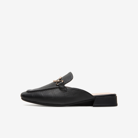 百思图2021夏季新款时尚金属扣粗跟方头穆勒拖女凉拖A2813BH1