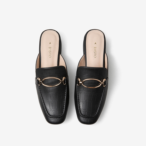 百思图2021夏季新款时尚金属扣粗跟方头穆勒拖女凉拖A2813BH1