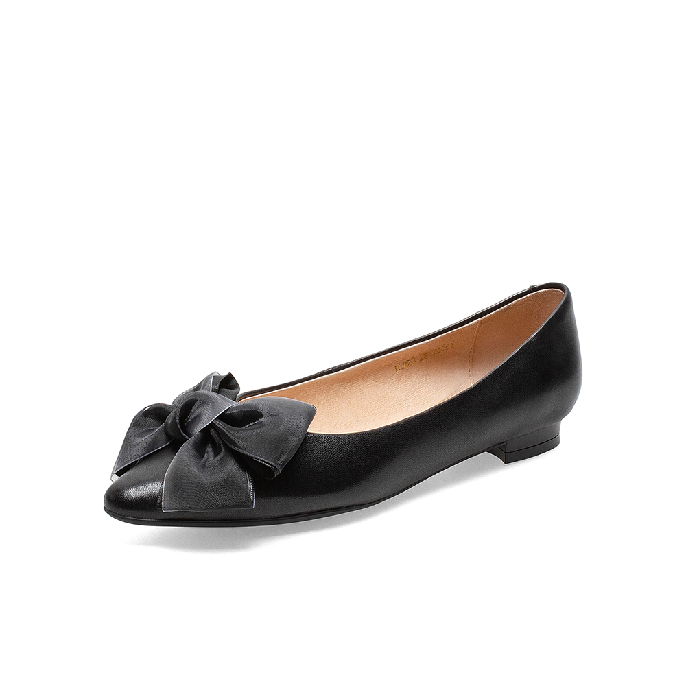 百思图2021春季新款商场同款时尚蝴蝶结方跟浅口女单鞋TCP20AQ1