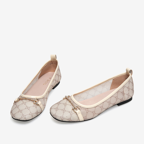 百思图2021春季新款商场同款简约金属饰网纱浅口女单鞋WFD12AQ1