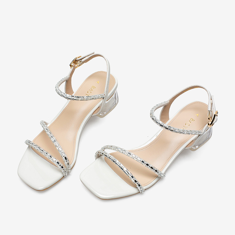 百思图2021夏季新款商场同款气质仙女风中跟一字带女凉鞋RQ220BL1