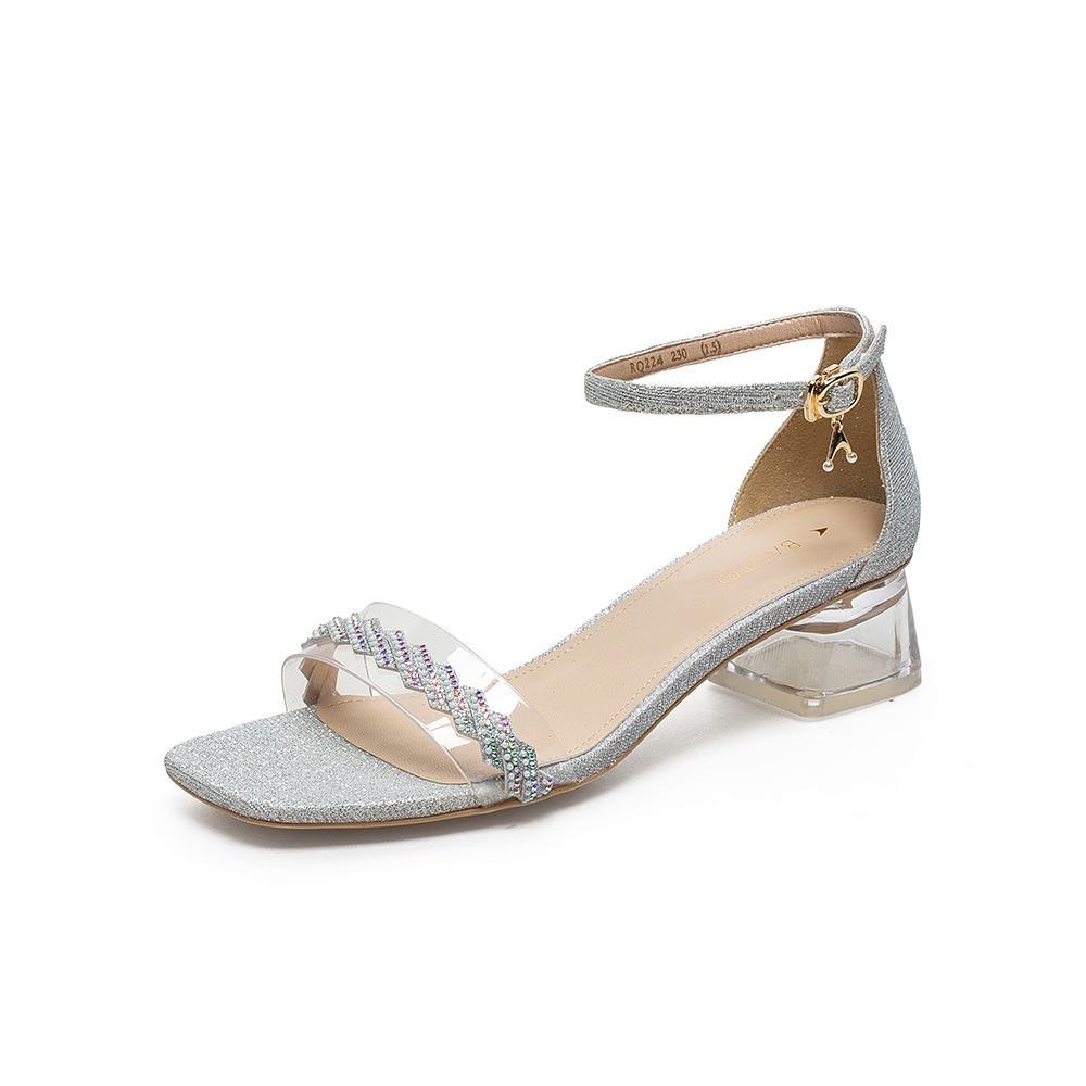 百思图2021夏季新款商场同款气质仙女风粗跟一字带女凉鞋RQ224BL1