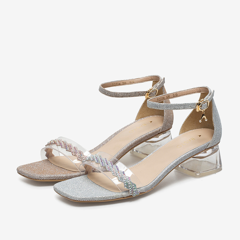 百思图2021夏季新款商场同款气质仙女风粗跟一字带女凉鞋RQ224BL1