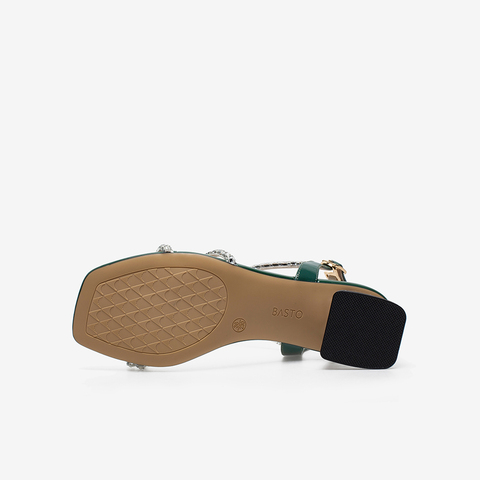百思图2021夏季新款商场同款气质仙女风中跟一字带女凉鞋RQ220BL1