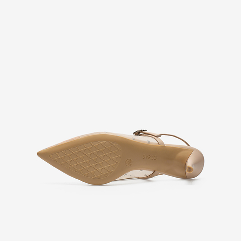 百思图2021夏季新款时尚蝴蝶结尖头细高跟网纱女凉鞋RRJ73BH1