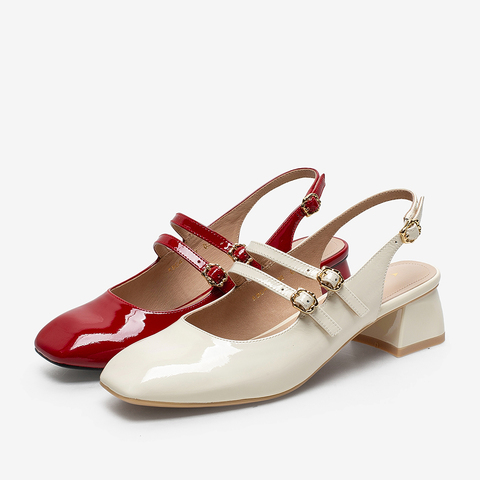 百思图2021夏季新款小香仙女风包头玛丽珍粗跟后空女凉鞋RBG47BH1