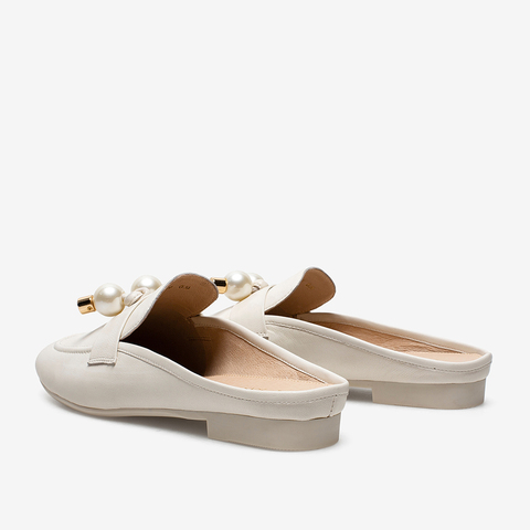 百思图2021夏新款时尚珍珠轻装饰懒人一脚蹬穆勒鞋女凉拖TAN03BT1