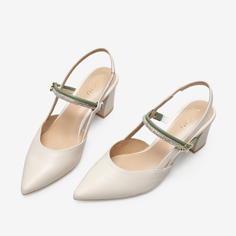 百思图2021夏季新款商场同款时髦仙女风尖头粗高跟女凉鞋RUF16BH1