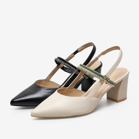 百思图2021夏季新款商场同款时髦仙女风尖头粗高跟女凉鞋RUF16BH1