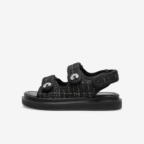 百思图2021夏季新款商场同款时髦小香风厚底休闲女凉鞋WKC05BL1